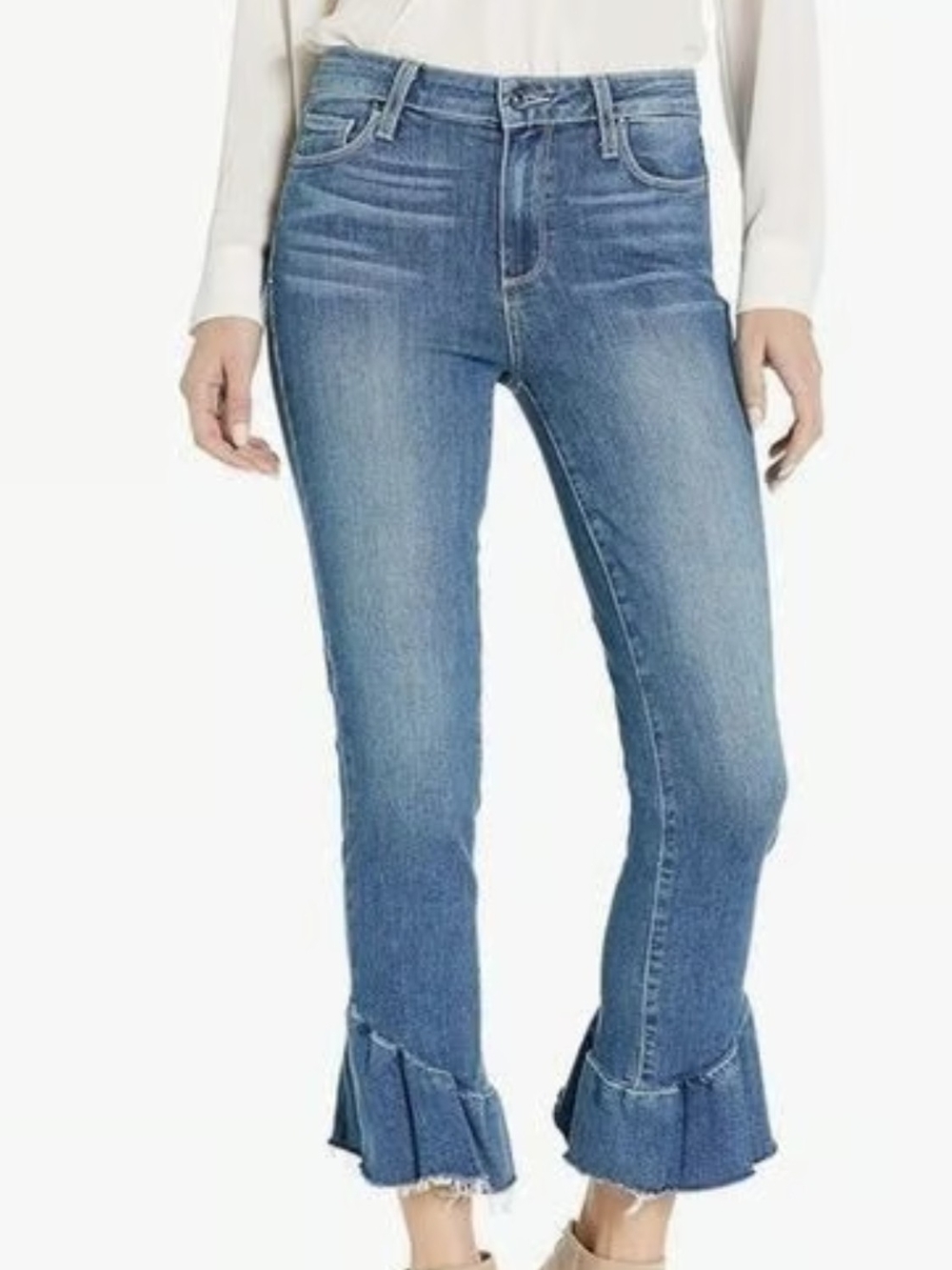 PAIGE Women\'s Flora Straight Barkley With Ruffle Detail Jeans Size 28